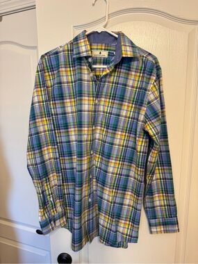 Southern Pines Men's Blue Green Plaid Button-Down Shirt
